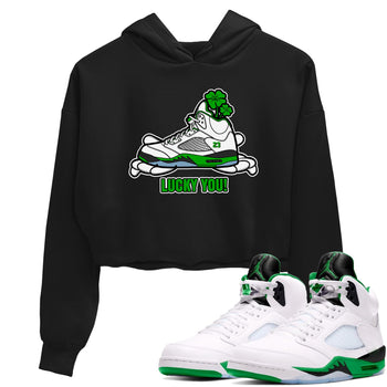 Air Jordan 5 Lucky Green shirt to match jordans Lucky You sneaker tees AJ5 Lucky Green SNRT Sneaker Release Tees Black 1 Crop T-Shirt