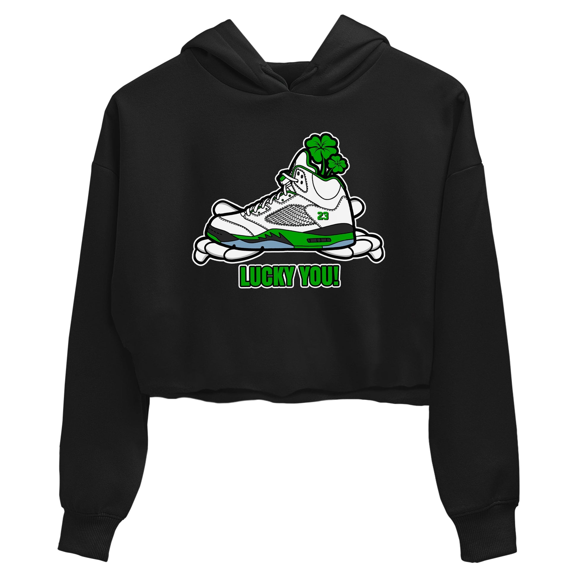 Air Jordan 5 Lucky Green shirt to match jordans Lucky You sneaker tees AJ5 Lucky Green SNRT Sneaker Release Tees Black 2 Crop T-Shirt