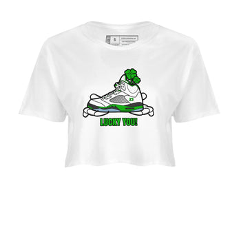 Air Jordan 5 Lucky Green shirt to match jordans Lucky You sneaker tees AJ5 Lucky Green SNRT Sneaker Release Tees White 2 Crop T-Shirt
