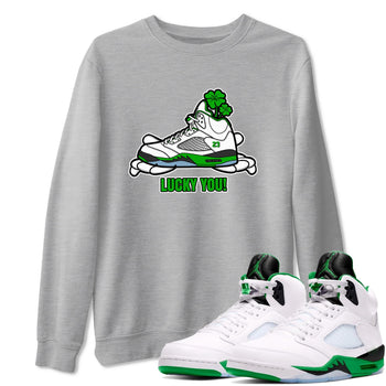 Air Jordan 5 Lucky Green shirt to match jordans Lucky You sneaker tees AJ5 Lucky Green SNRT Sneaker Release Tees Unisex Heather Grey 1 T-Shirt