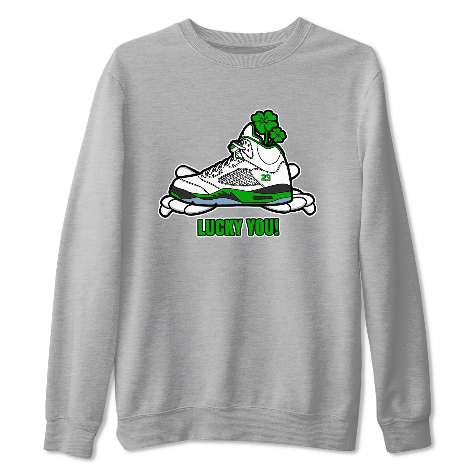 Air Jordan 5 Lucky Green shirt to match jordans Lucky You sneaker tees AJ5 Lucky Green SNRT Sneaker Release Tees Unisex Heather Grey 2 T-Shirt