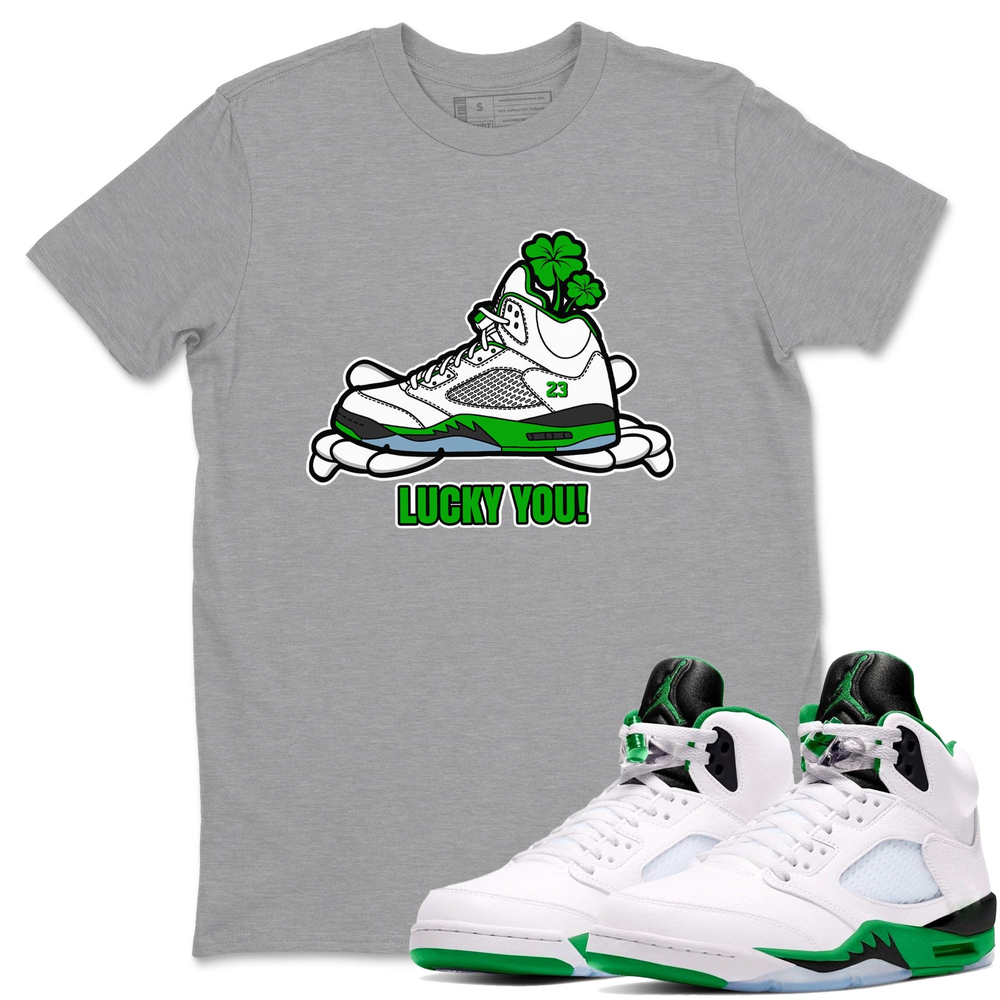 Air Jordan 5 Lucky Green shirt to match jordans Lucky You sneaker tees AJ5 Lucky Green SNRT Sneaker Release Tees Unisex Heather Grey 1 T-Shirt