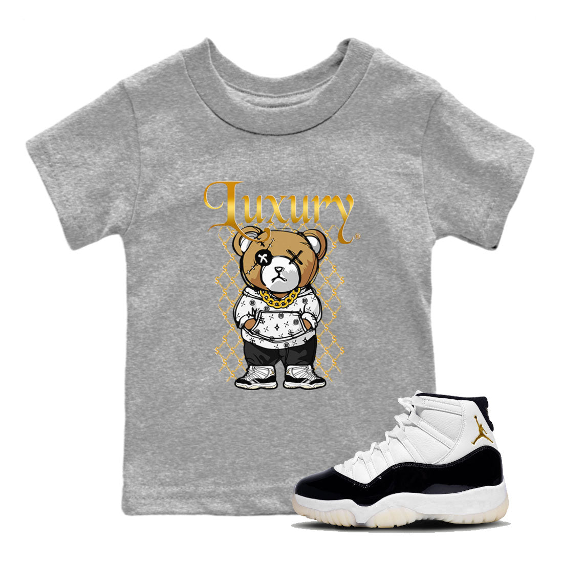 Air Jordan 11 Gratitude shirt to match jordans Luxury Bear sneaker tees Jordan 11 Retro Gratitude SNRT Sneaker Tees Sneaker Matching Cotton Shirt baby toddler Heather Grey 1 cotton Shirt