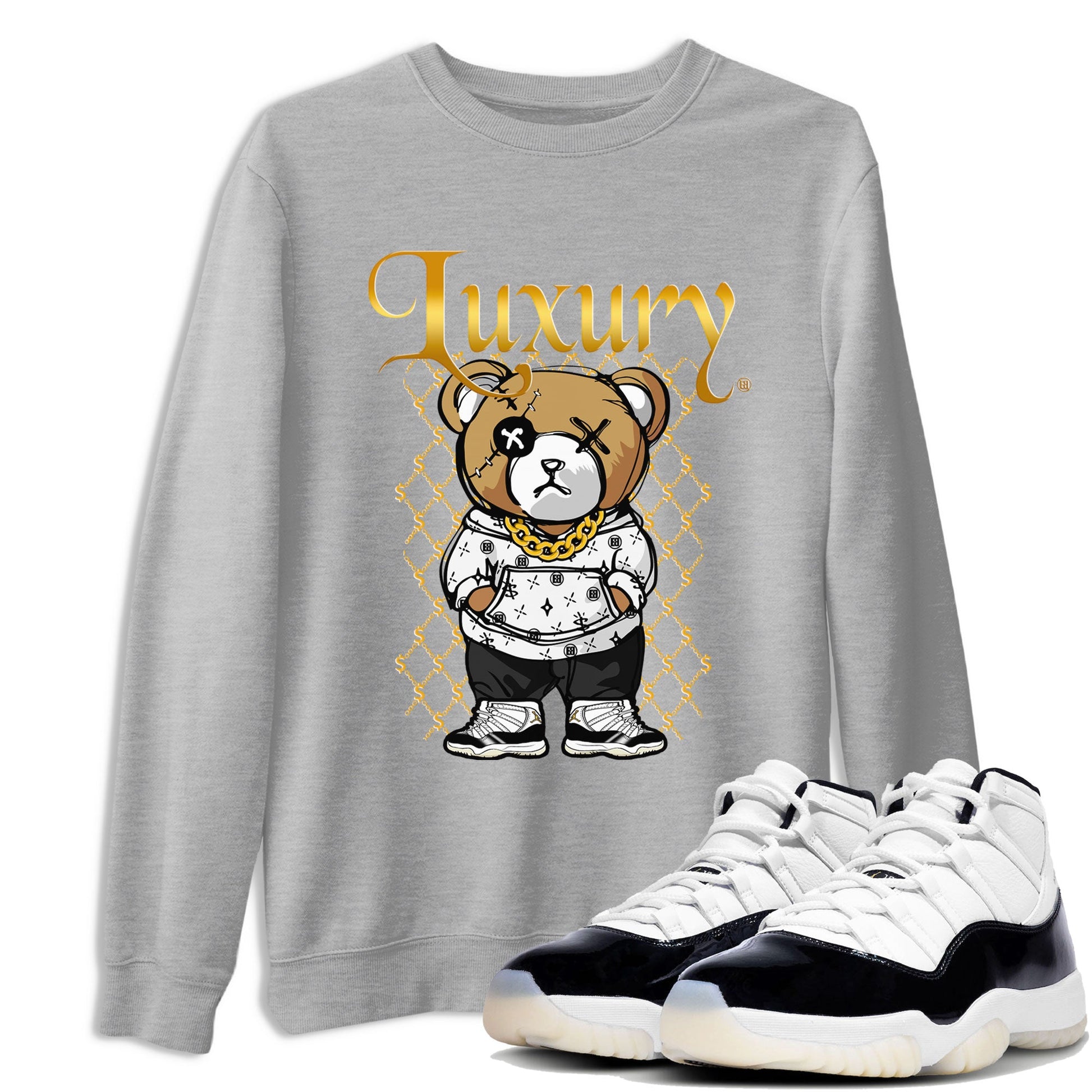 Air Jordan 11 Gratitude shirt to match jordans Luxury Bear sneaker tees Jordan 11 Retro Gratitude SNRT Sneaker Tees Sneaker Matching Cotton Shirt unisex cotton Heather Grey 1 crew neck shirt