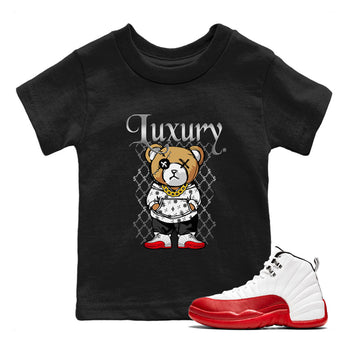 Jordan 12 Cherry shirt to match jordans Luxury Bear sneaker release tees Air Jordan 12 Cherry SNRT Sneaker Tees Baby Toddler Black 1 T-Shirt