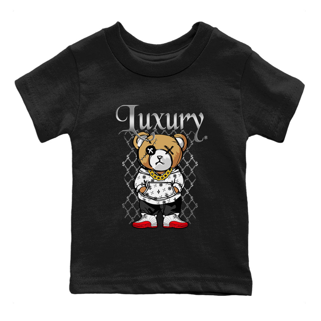 Jordan 12 Cherry shirt to match jordans Luxury Bear sneaker release tees Air Jordan 12 Cherry SNRT Sneaker Tees Baby Toddler Black 2 T-Shirt