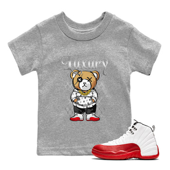 Jordan 12 Cherry shirt to match jordans Luxury Bear sneaker release tees Air Jordan 12 Cherry SNRT Sneaker Tees Baby Toddler Heather Grey 1 T-Shirt