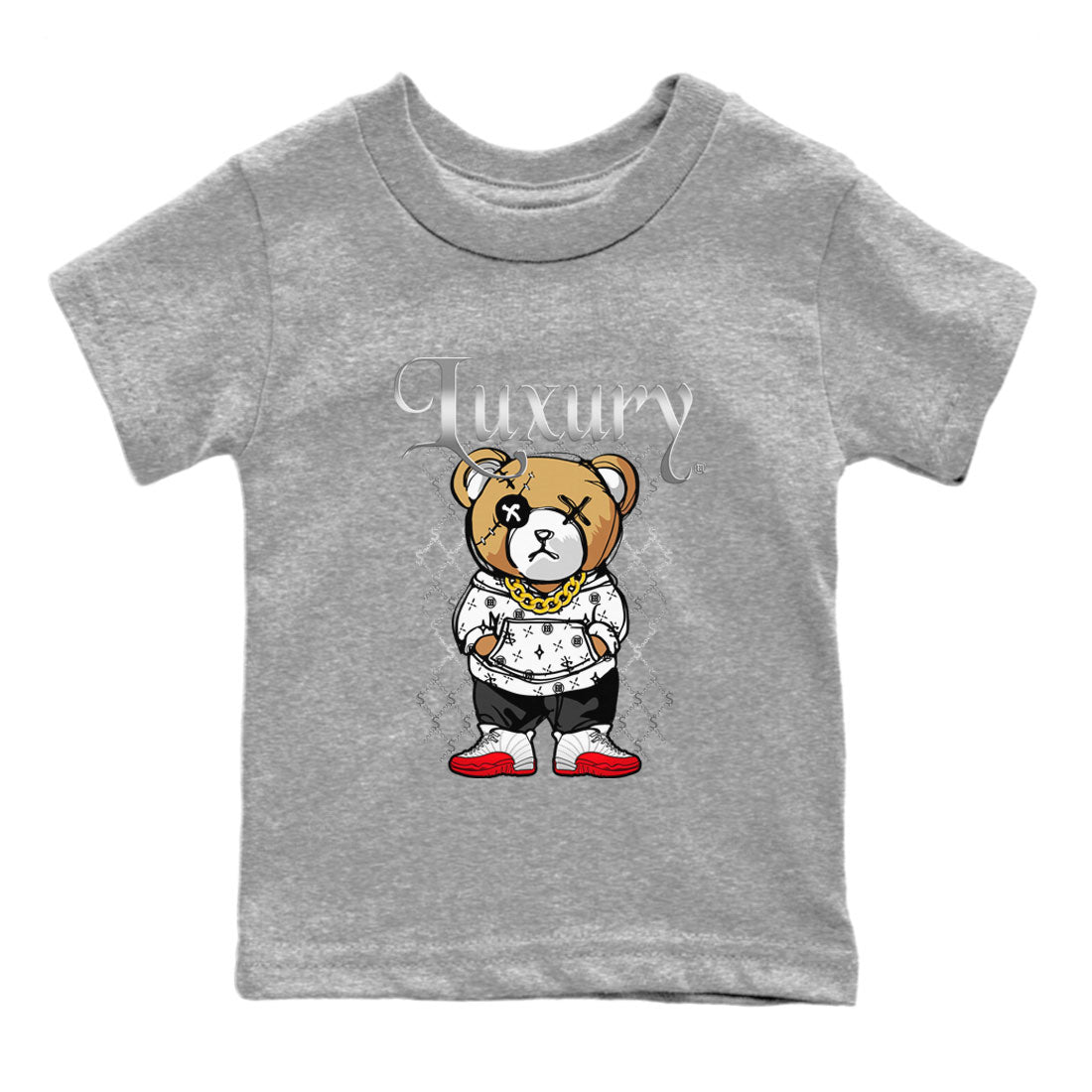 Jordan 12 Cherry shirt to match jordans Luxury Bear sneaker release tees Air Jordan 12 Cherry SNRT Sneaker Tees Baby Toddler Heather Grey 2 T-Shirt