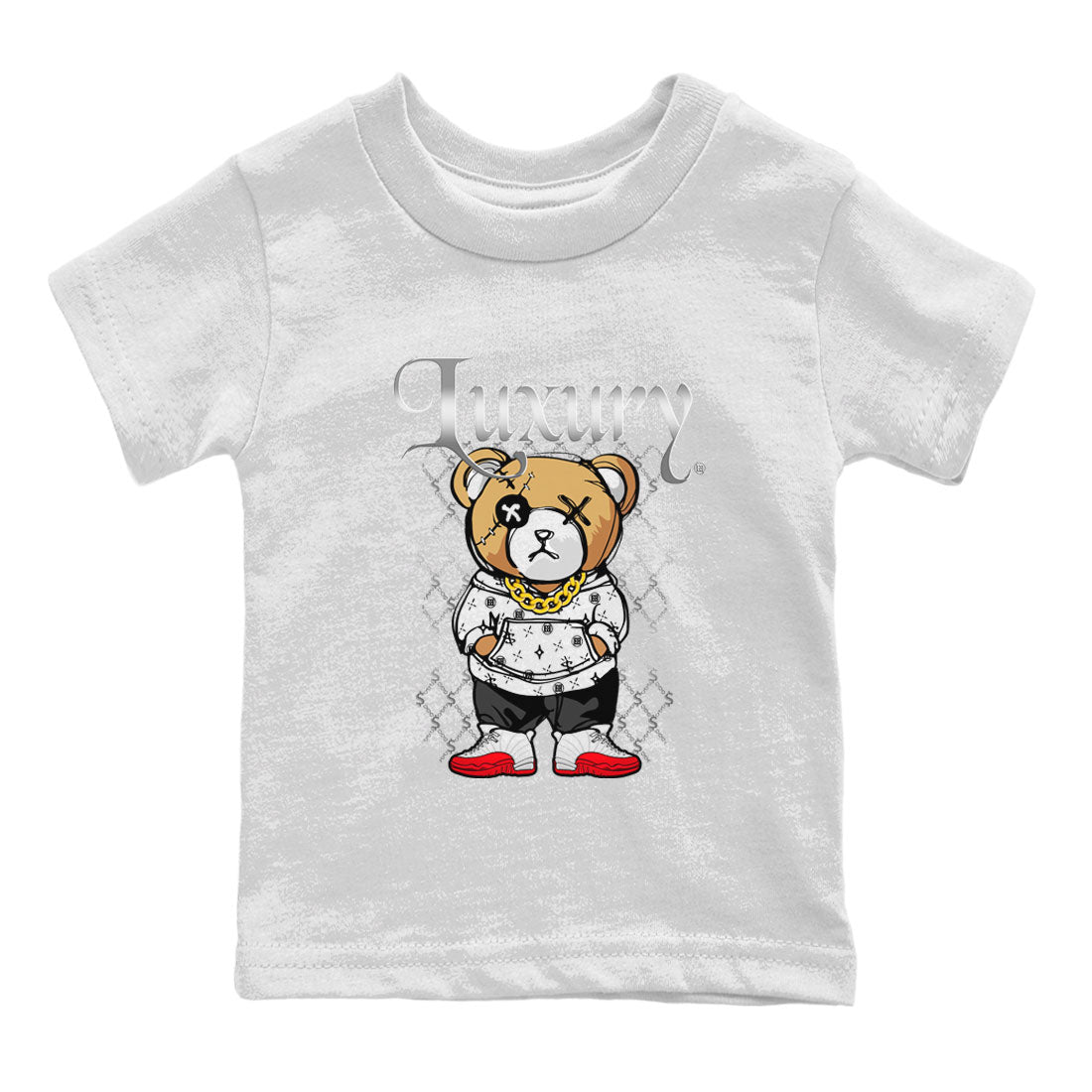 Jordan 12 Cherry shirt to match jordans Luxury Bear sneaker release tees Air Jordan 12 Cherry SNRT Sneaker Tees Baby Toddler White 2 T-Shirt