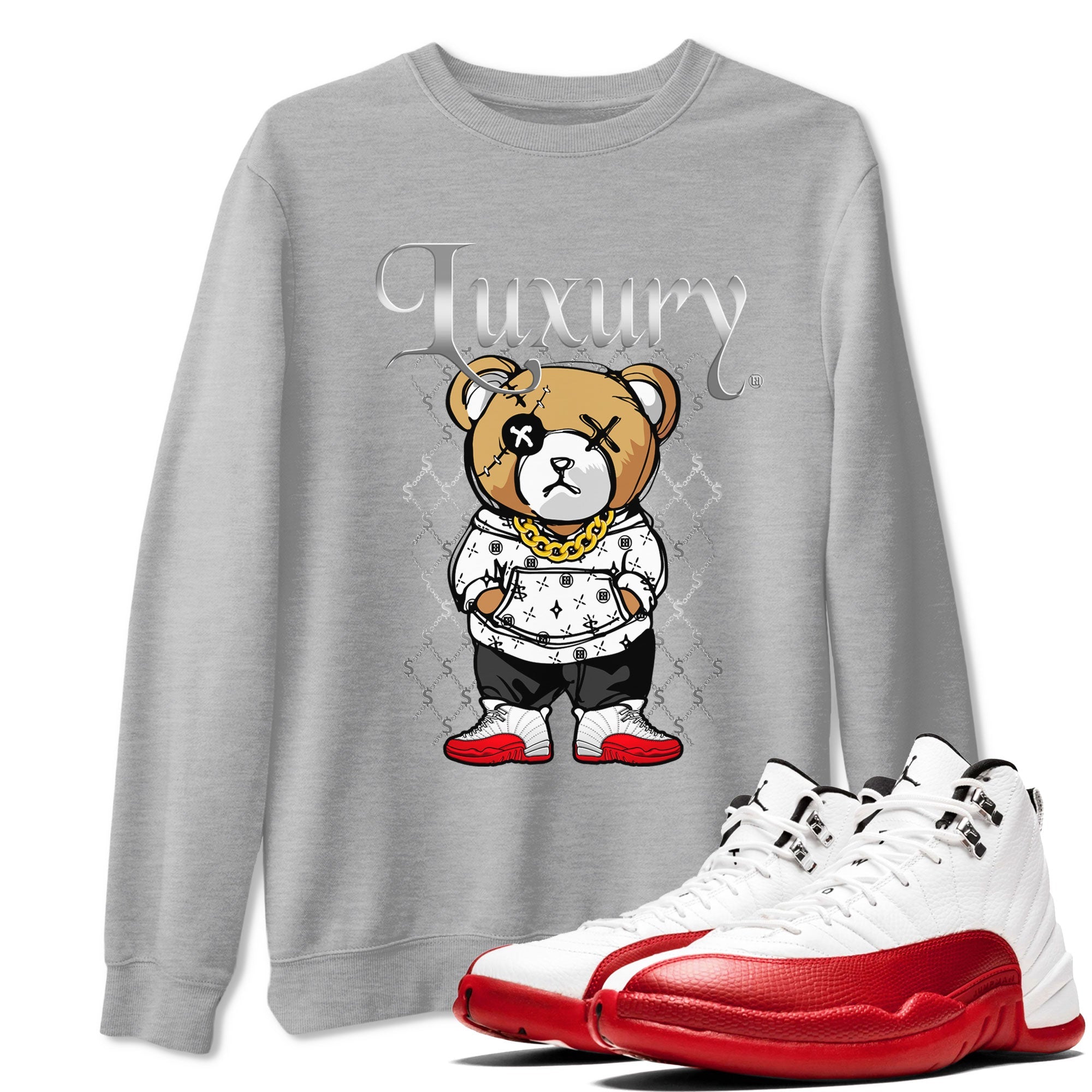 Jordan 12 Cherry shirt to match jordans Luxury Bear sneaker release tees Air Jordan 12 Cherry SNRT Sneaker Tees Unisex Streetwear Clothing Heather Grey 1 T-Shirt