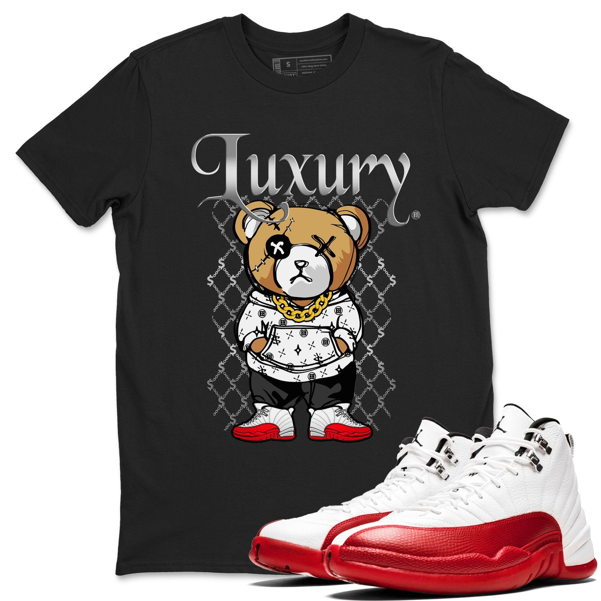 Jordan 12 Cherry shirt to match jordans Luxury Bear sneaker release tees Air Jordan 12 Cherry SNRT Sneaker Tees Unisex Streetwear Clothing Black 1 T-Shirt