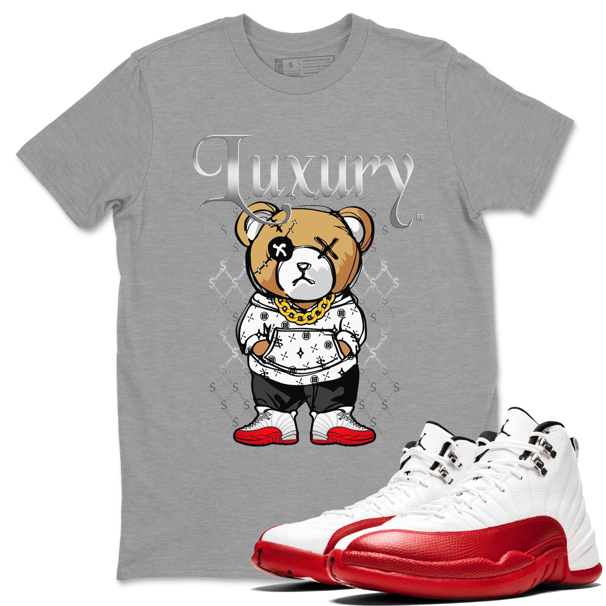 Jordan 12 Cherry shirt to match jordans Luxury Bear sneaker release tees Air Jordan 12 Cherry SNRT Sneaker Tees Unisex Streetwear Clothing Heather Grey 1 T-Shirt