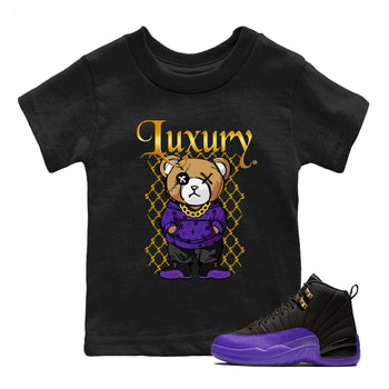 Air Jordan 12 Retro Field Purple shirt to match jordans Luxury Bear sneaker tees Air Jordan 12 Retro Field Purple SNRT Sneaker Release Tees Baby Toddler Black 1 T-Shirt