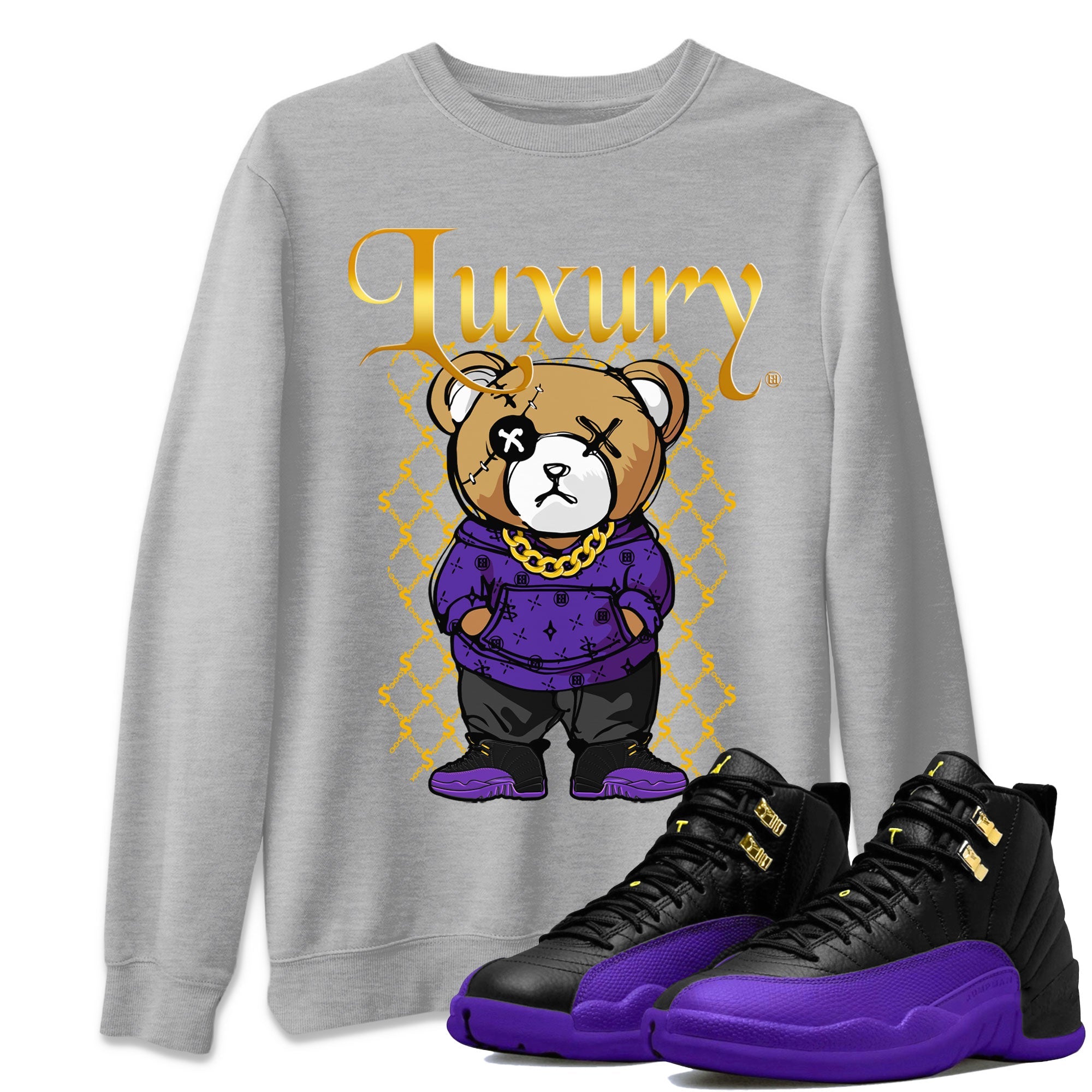Air Jordan 12 Retro Field Purple shirt to match jordans Luxury Bear sneaker tees Air Jordan 12 Retro Field Purple SNRT Sneaker Release Tees Unisex Heather Grey 1 T-Shirt