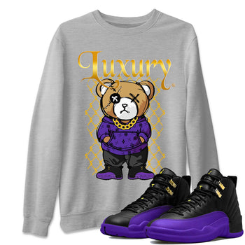 Air Jordan 12 Retro Field Purple shirt to match jordans Luxury Bear sneaker tees Air Jordan 12 Retro Field Purple SNRT Sneaker Release Tees Unisex Heather Grey 1 T-Shirt