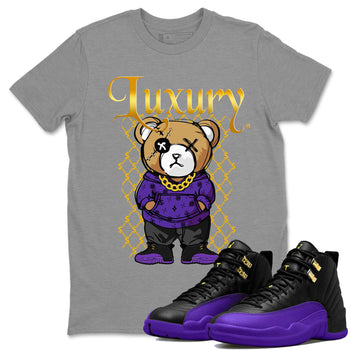Air Jordan 12 Retro Field Purple shirt to match jordans Luxury Bear sneaker tees Air Jordan 12 Retro Field Purple SNRT Sneaker Release Tees Unisex Heather Grey 1 T-Shirt