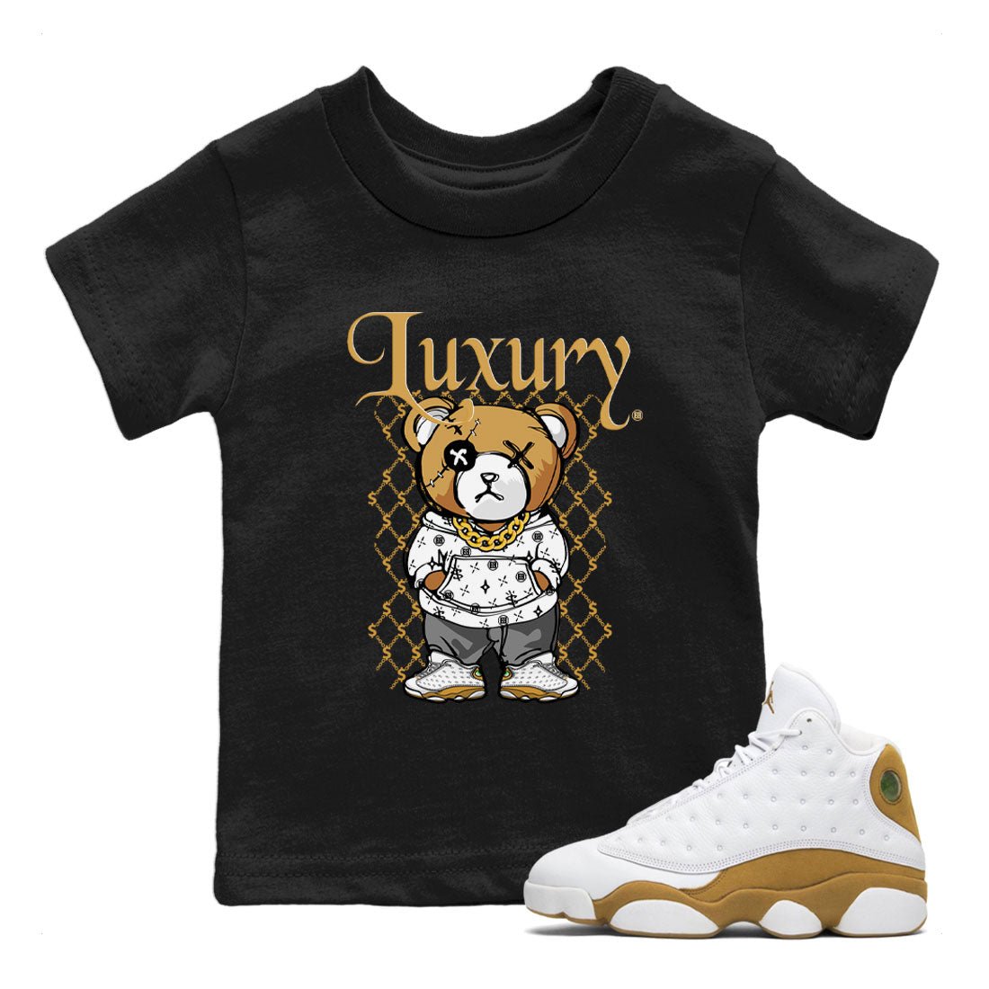 Air Jordan 13 Wheat shirt to match jordans Luxury Bear sneaker tees AJ13 Wheat SNRT Sneaker Release Tees Baby Toddler Black 1 T-Shirt