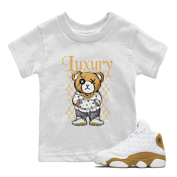 Air Jordan 13 Wheat shirt to match jordans Luxury Bear sneaker tees AJ13 Wheat SNRT Sneaker Release Tees Baby Toddler White 1 T-Shirt
