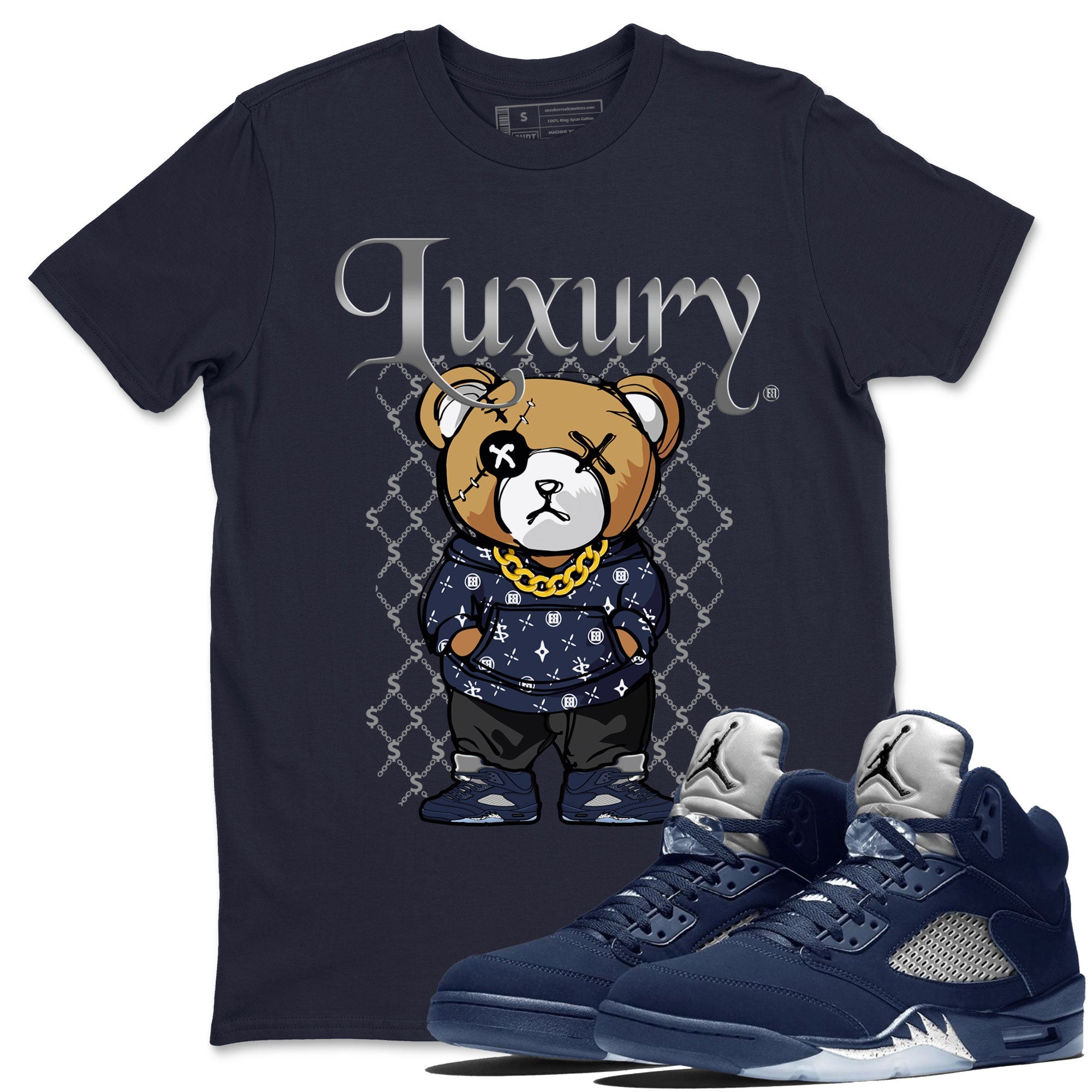 Air Jordan 5 Georgetown shirt to match jordans Luxury Bear sneaker tees 5s Georgetown SNRT Sneaker Release Tees Unisex Navy 1 T-Shirt