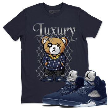 Air Jordan 5 Georgetown shirt to match jordans Luxury Bear sneaker tees 5s Georgetown SNRT Sneaker Release Tees Unisex Navy 1 T-Shirt