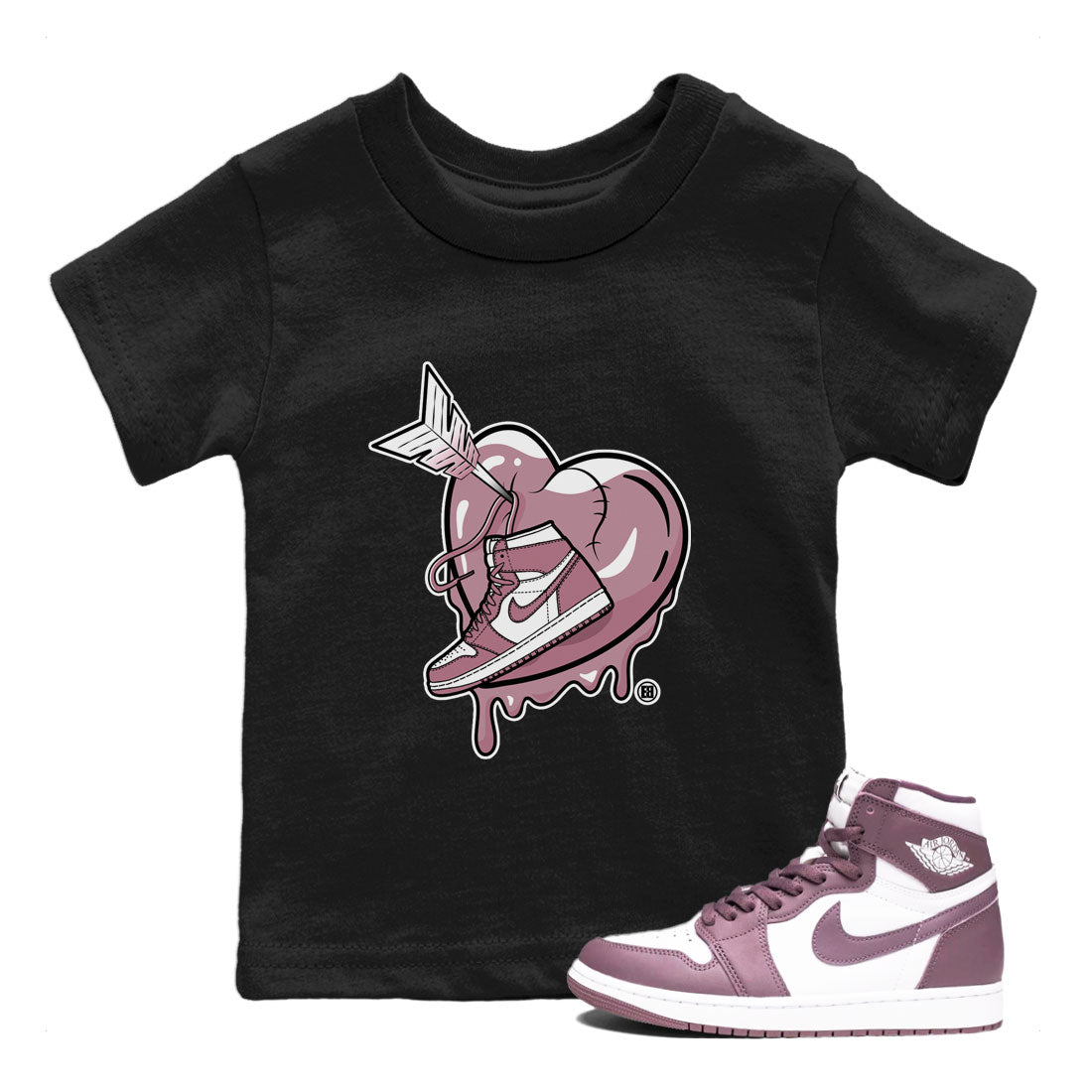 Air Jordan 1 Mauve shirt to match jordans Mad In Love sneaker tees AJ1 High OG Mauve SNRT Sneaker Release Tees Crew Neck T-ShirtBaby Toddler Black 1 T-Shirt