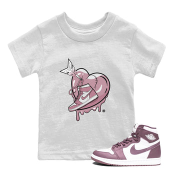 Air Jordan 1 Mauve shirt to match jordans Mad In Love sneaker tees AJ1 High OG Mauve SNRT Sneaker Release Tees Crew Neck T-ShirtBaby Toddler White 1 T-Shirt