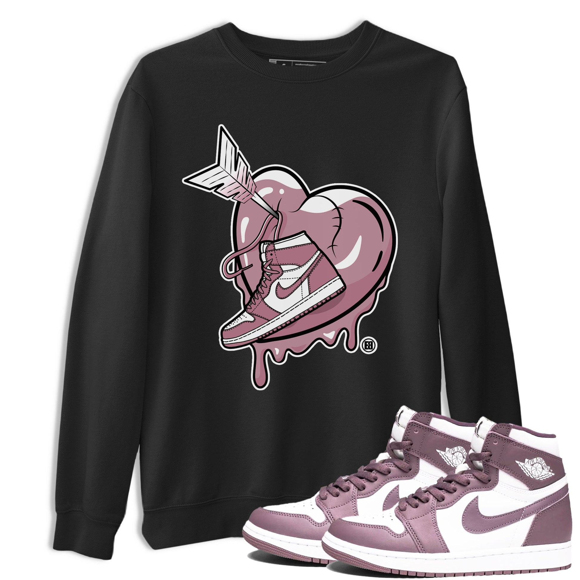 Air Jordan 1 Mauve shirt to match jordans Mad In Love sneaker tees AJ1 High OG Mauve SNRT Sneaker Release Tees Crew Neck T-ShirtUnisex Black 1 T-Shirt