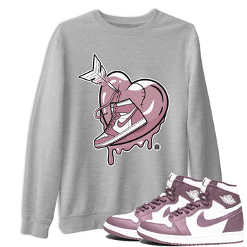 Air Jordan 1 Mauve shirt to match jordans Mad In Love sneaker tees AJ1 High OG Mauve SNRT Sneaker Release Tees Crew Neck T-ShirtUnisex Heather Grey 1 T-Shirt