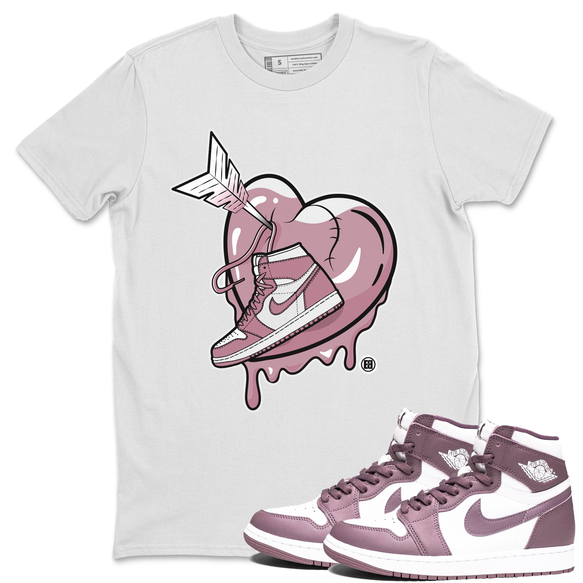 Air Jordan 1 Mauve shirt to match jordans Mad In Love sneaker tees AJ1 High OG Mauve SNRT Sneaker Release Tees Crew Neck T-ShirtUnisex White 1 T-Shirt