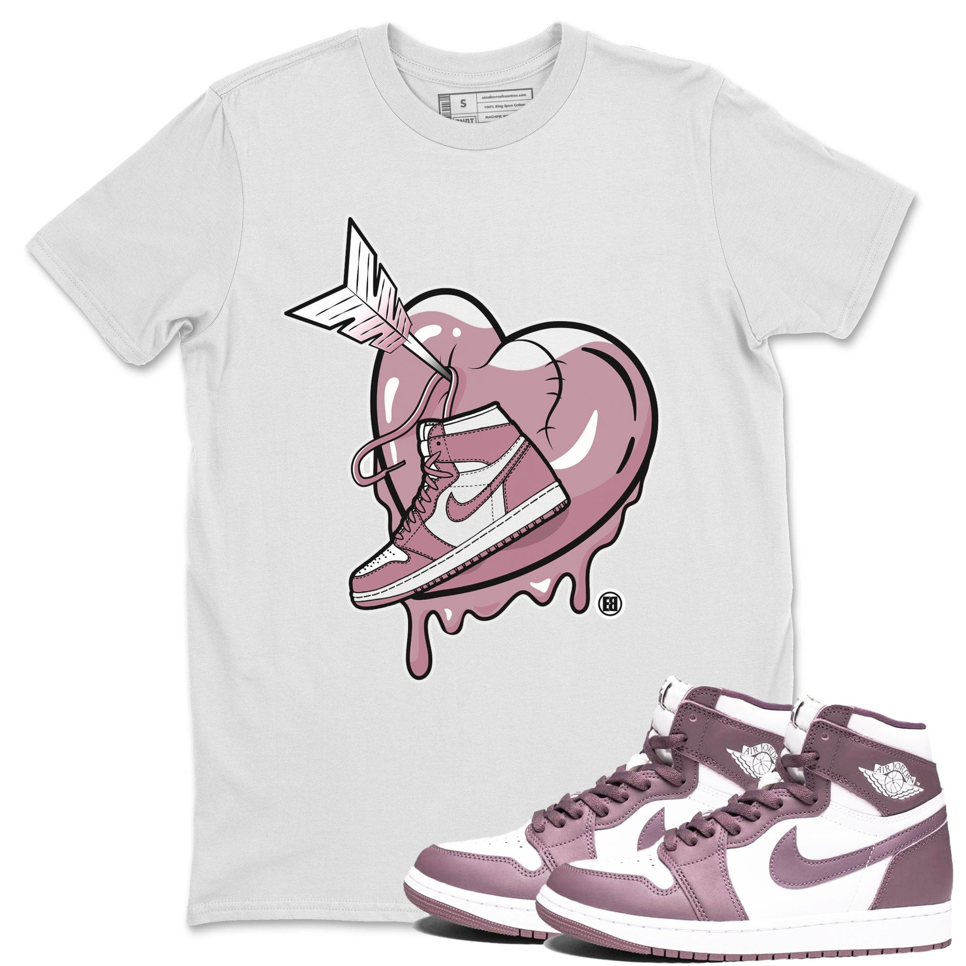 Air Jordan 1 Mauve shirt to match jordans Mad In Love sneaker tees AJ1 High OG Mauve SNRT Sneaker Release Tees Crew Neck T-ShirtUnisex White 1 T-Shirt