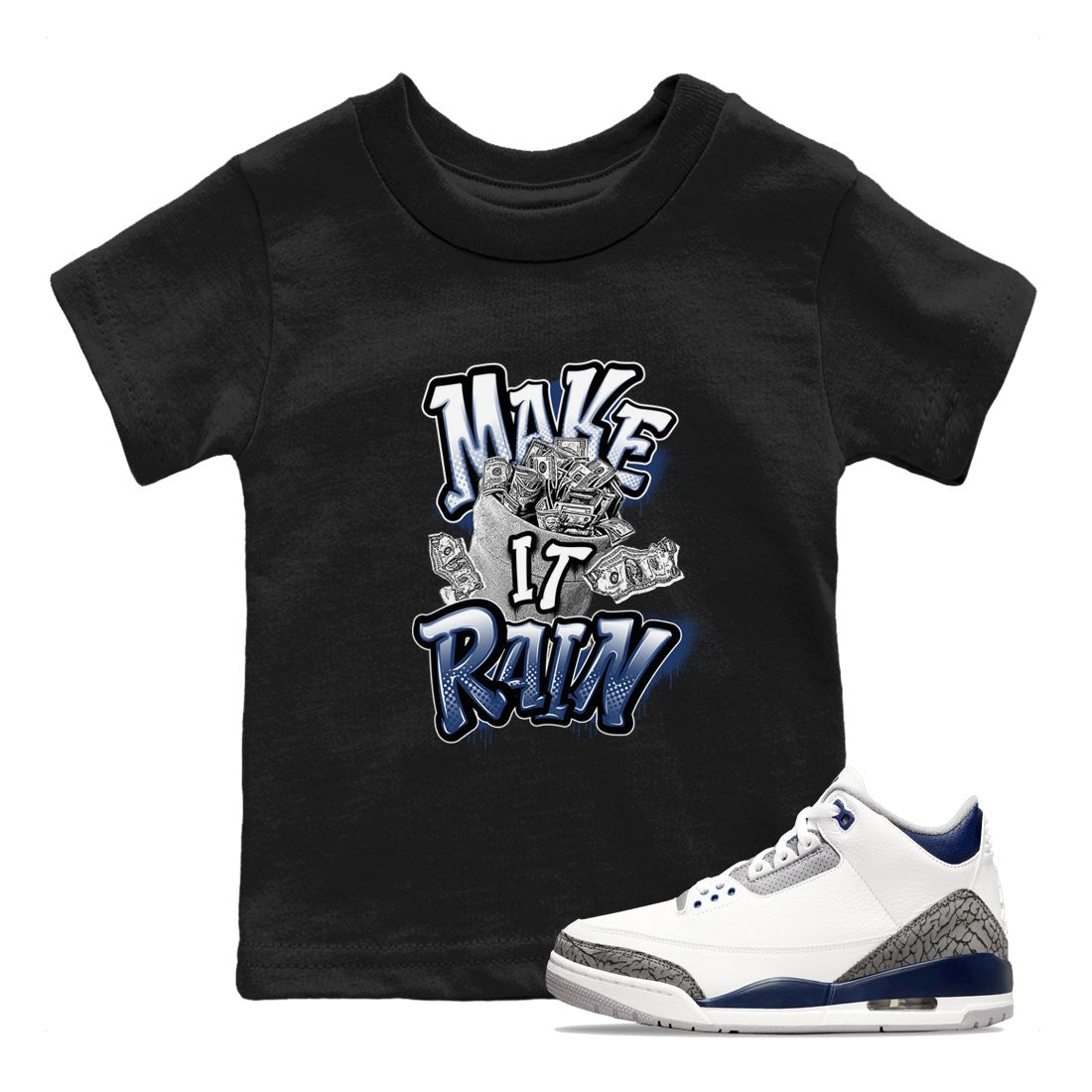 3s Midnight Navy shirt to match jordans Make It Rain sneaker tees Air Jordan 3 Midnight Navy SNRT sneaker release tees baby toddler Black 1 cotton Shirt
