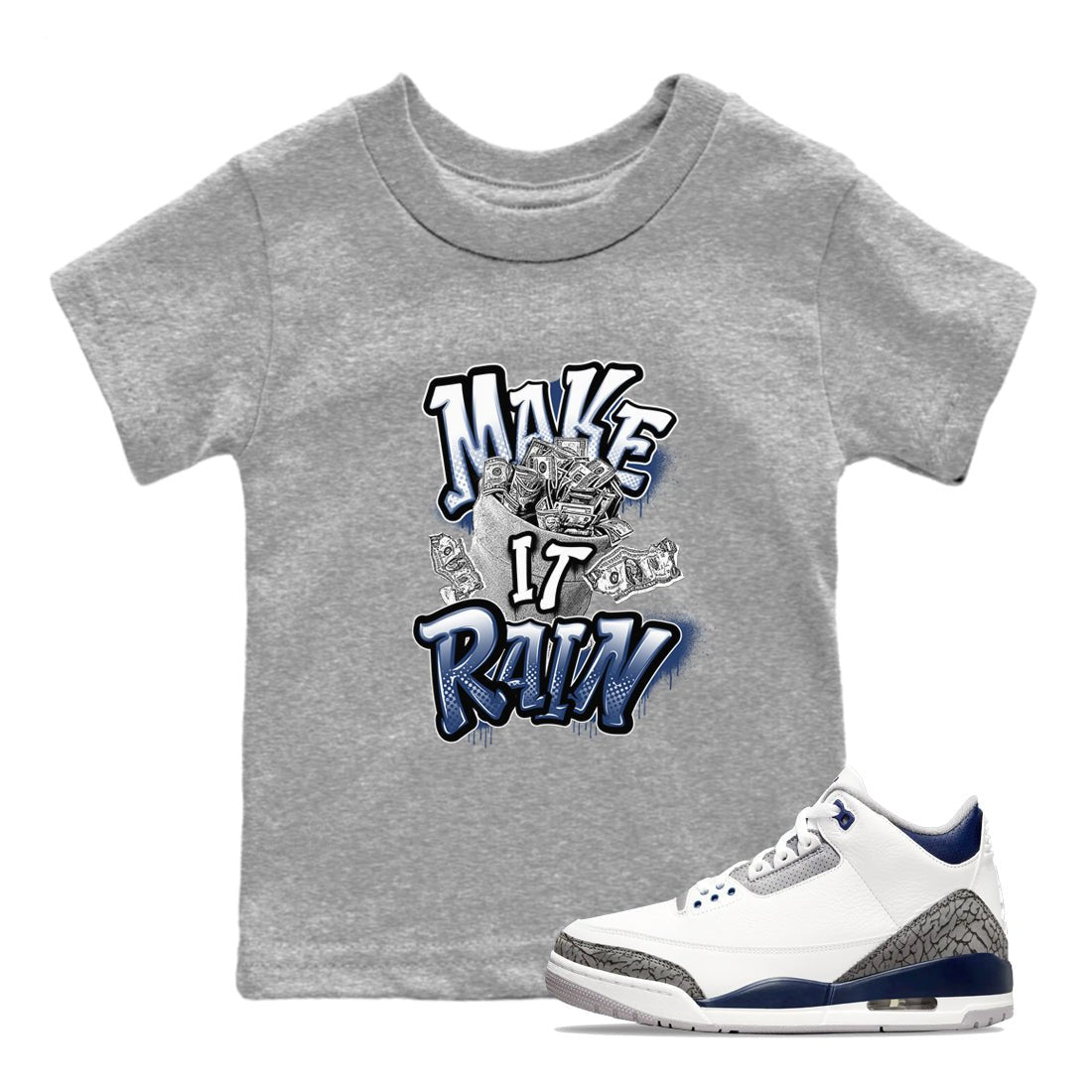 3s Midnight Navy shirt to match jordans Make It Rain sneaker tees Air Jordan 3 Midnight Navy SNRT sneaker release tees baby toddler Heather Grey 1 cotton Shirt