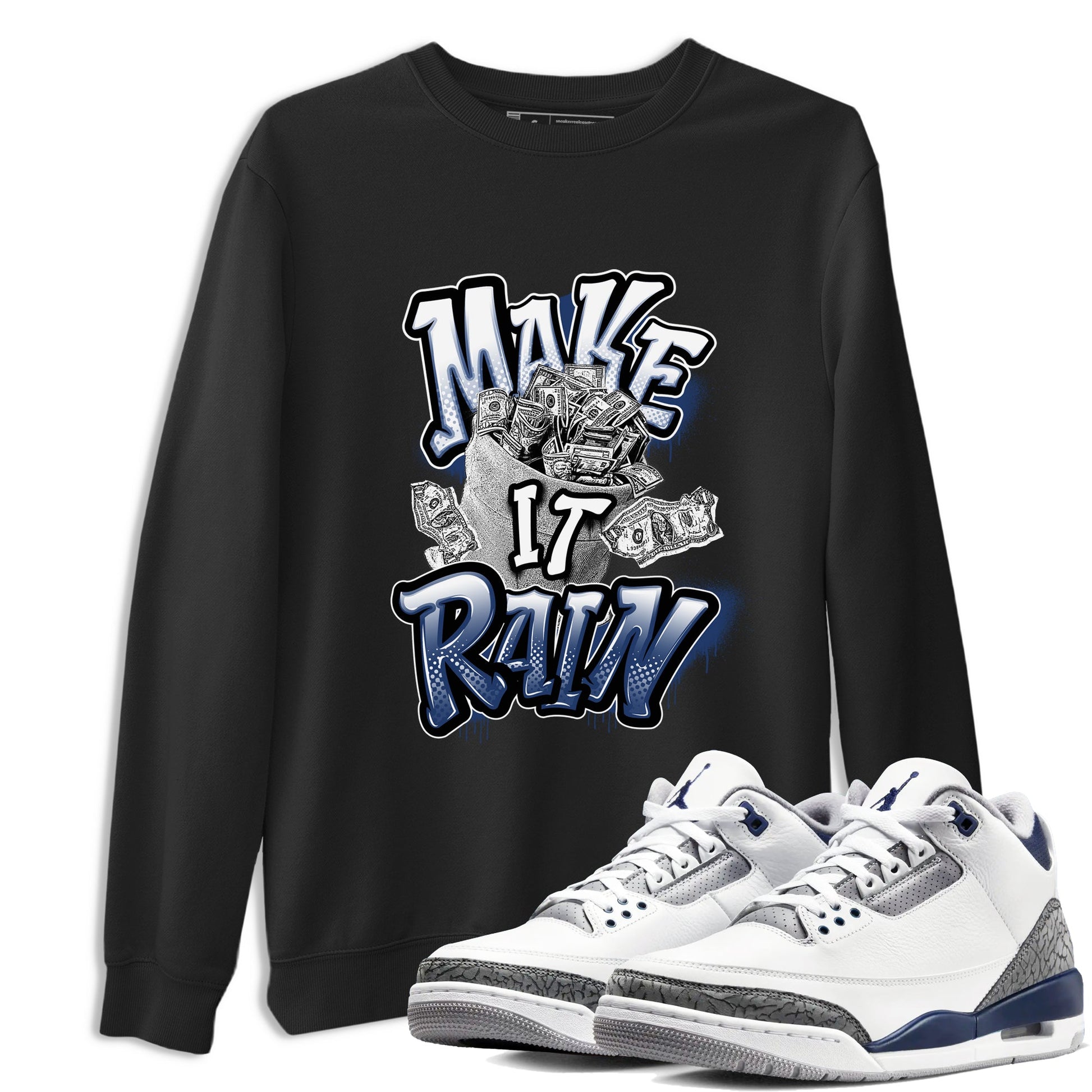 3s Midnight Navy shirt to match jordans Make It Rain sneaker tees Air Jordan 3 Midnight Navy SNRT Sneaker Release Tees unisex cotton Black 1 crew neck shirt