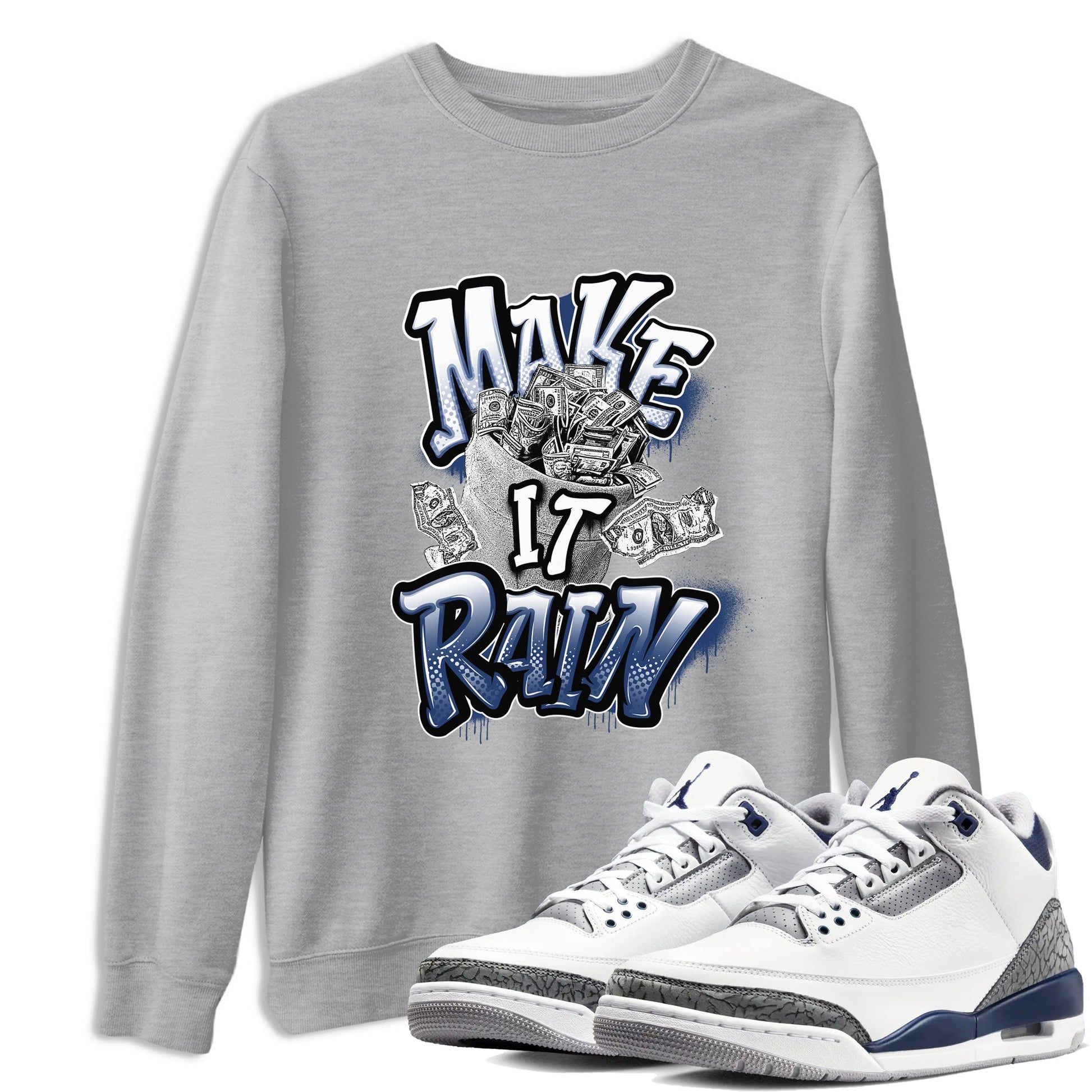 3s Midnight Navy shirt to match jordans Make It Rain sneaker tees Air Jordan 3 Midnight Navy SNRT Sneaker Release Tees unisex cotton Heather Grey 1 crew neck shirt