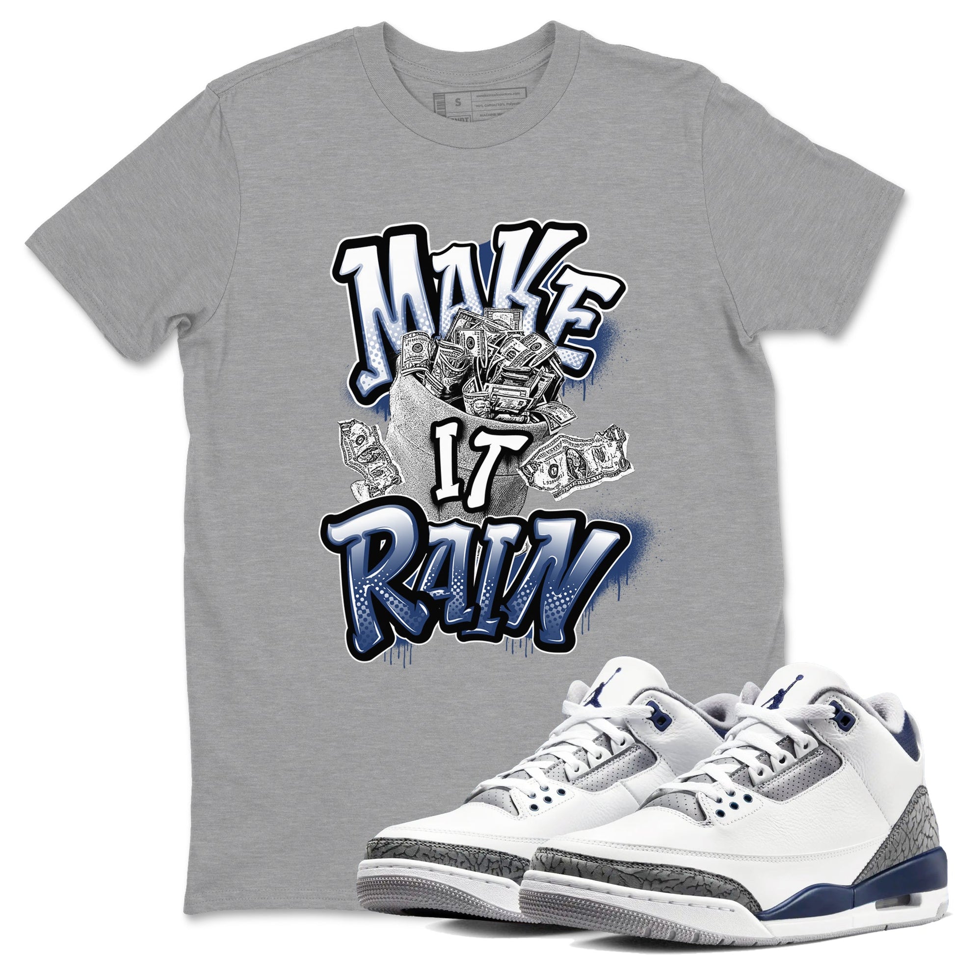 3s Midnight Navy shirt to match jordans Make It Rain sneaker tees Air Jordan 3 Midnight Navy SNRT Sneaker Release Tees unisex cotton Heather Grey 1 crew neck shirt