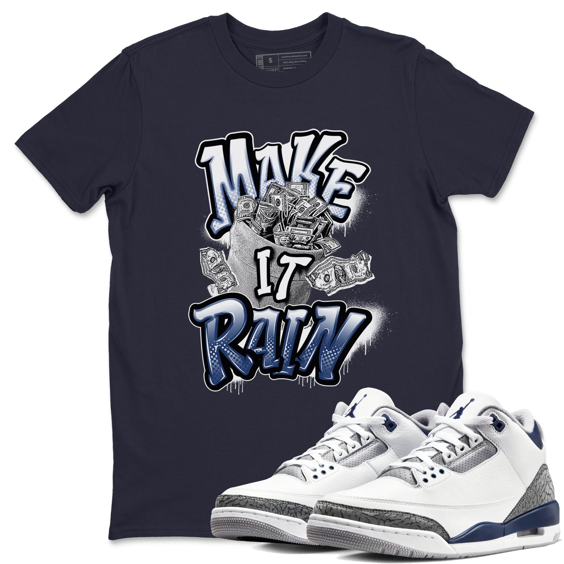 3s Midnight Navy shirt to match jordans Make It Rain sneaker tees Air Jordan 3 Midnight Navy SNRT Sneaker Release Tees unisex cotton Navy 1 crew neck shirt