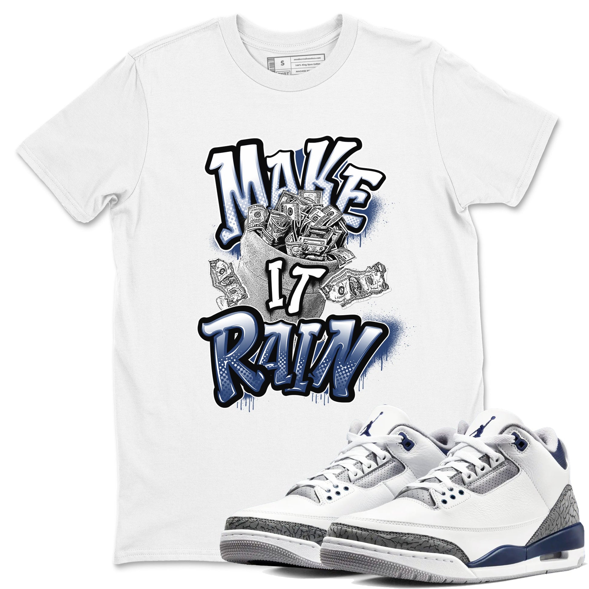 3s Midnight Navy shirt to match jordans Make It Rain sneaker tees Air Jordan 3 Midnight Navy SNRT Sneaker Release Tees unisex cotton White 1 crew neck shirt