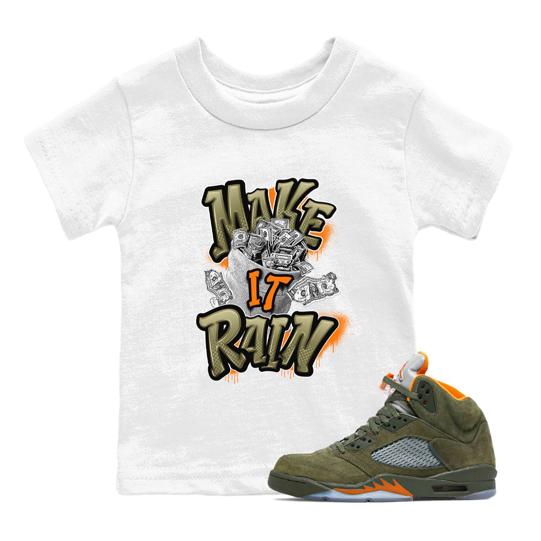 5s Olive shirt to match jordans Make It Rain sneaker tees Air Jordan 5 Olive SNRT sneaker release tees baby toddler White 1 cotton Shirt