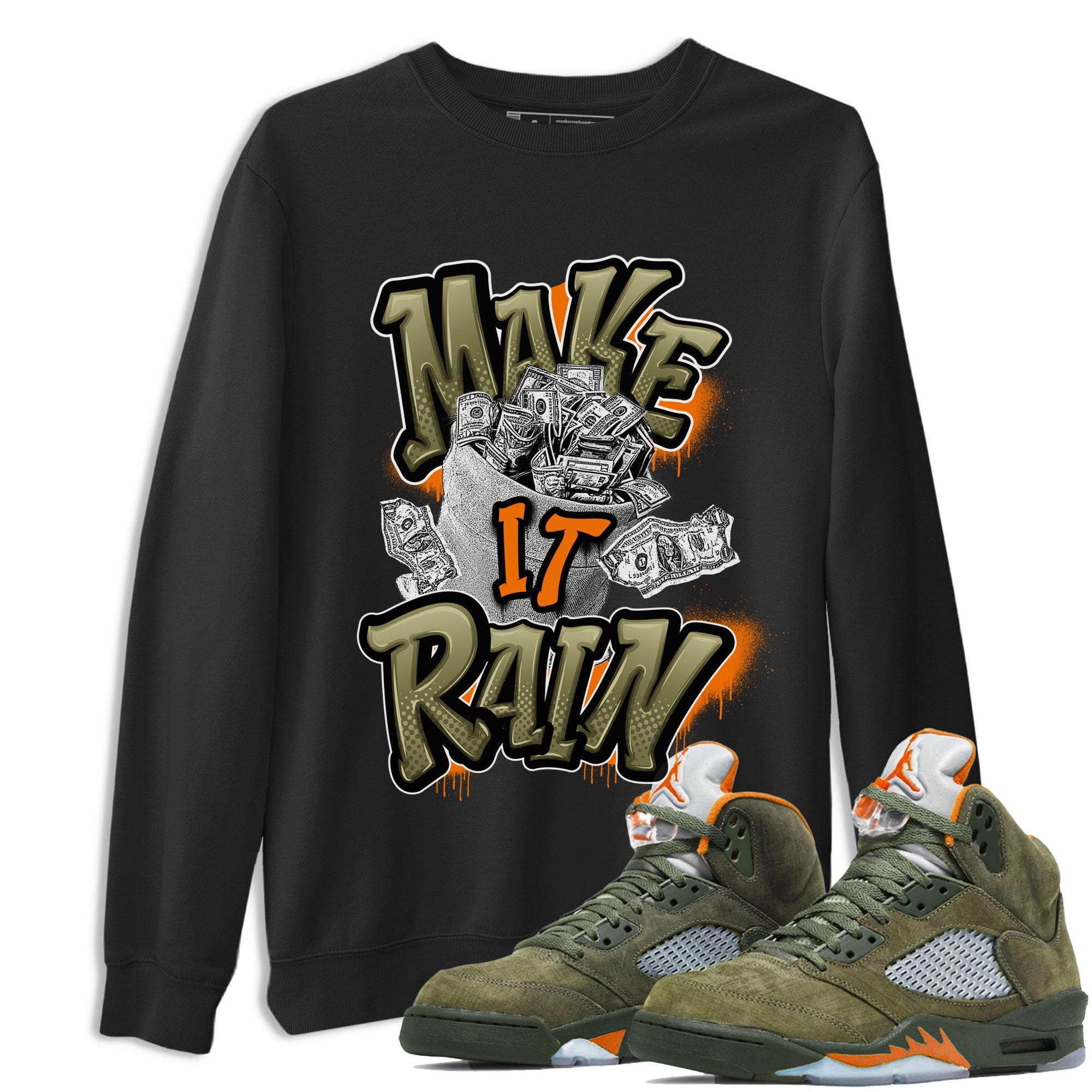 5s Olive shirt to match jordans Make It Rain sneaker tees Air Jordan 5 Olive SNRT Sneaker Release Tees unisex cotton Black 1 crew neck shirt