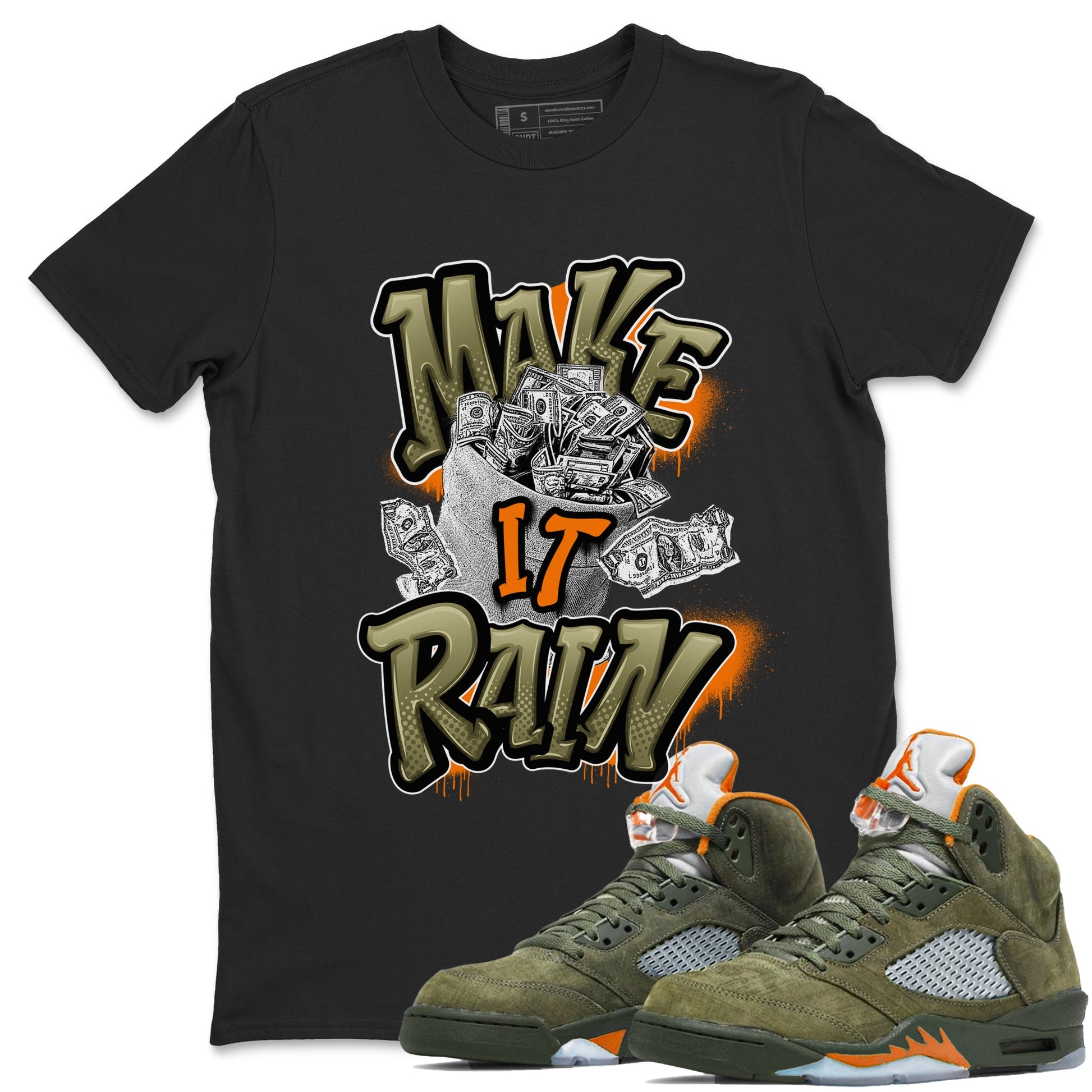 5s Olive shirt to match jordans Make It Rain sneaker tees Air Jordan 5 Olive SNRT Sneaker Release Tees unisex cotton Black 1 crew neck shirt