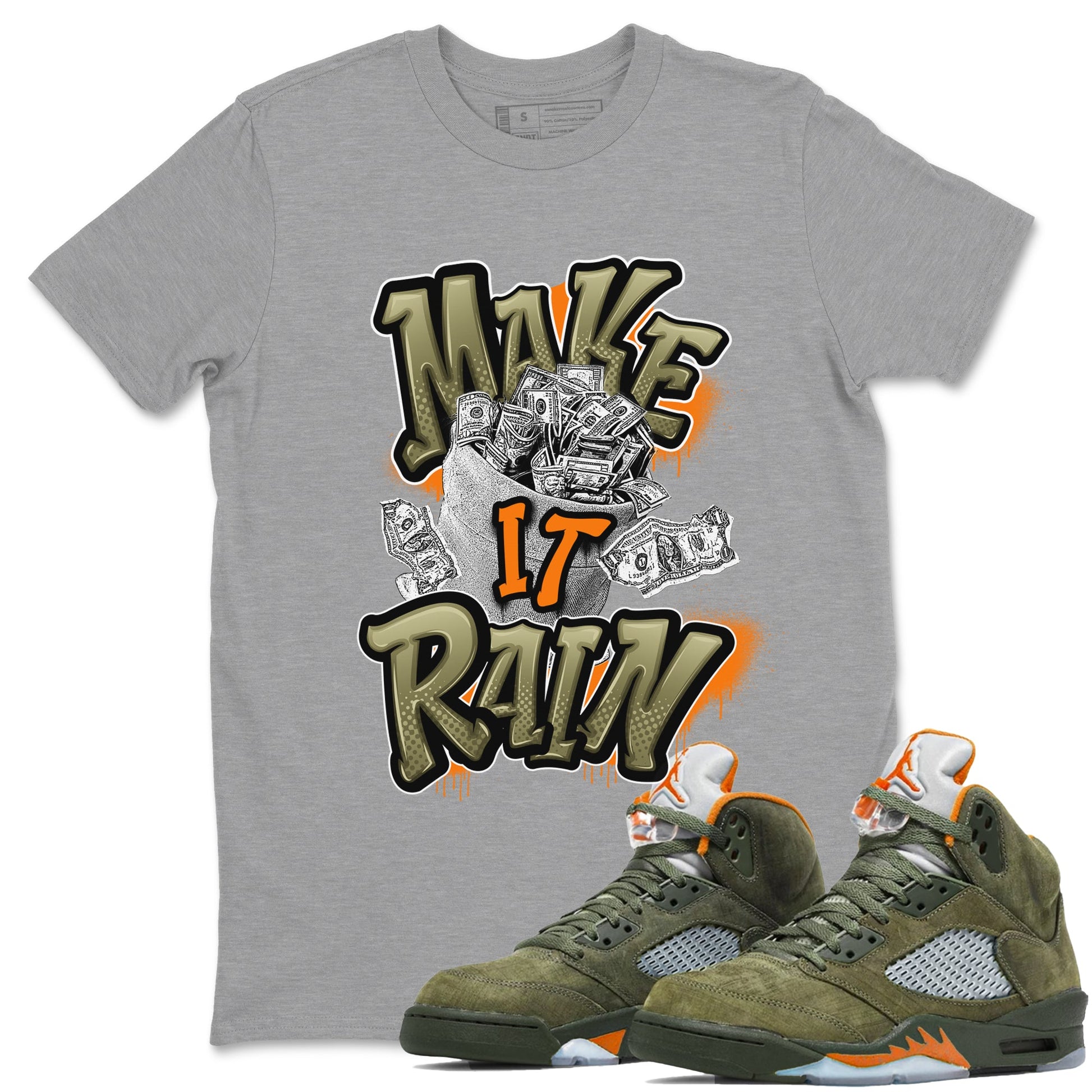 5s Olive shirt to match jordans Make It Rain sneaker tees Air Jordan 5 Olive SNRT Sneaker Release Tees unisex cotton Heather Grey 1 crew neck shirt