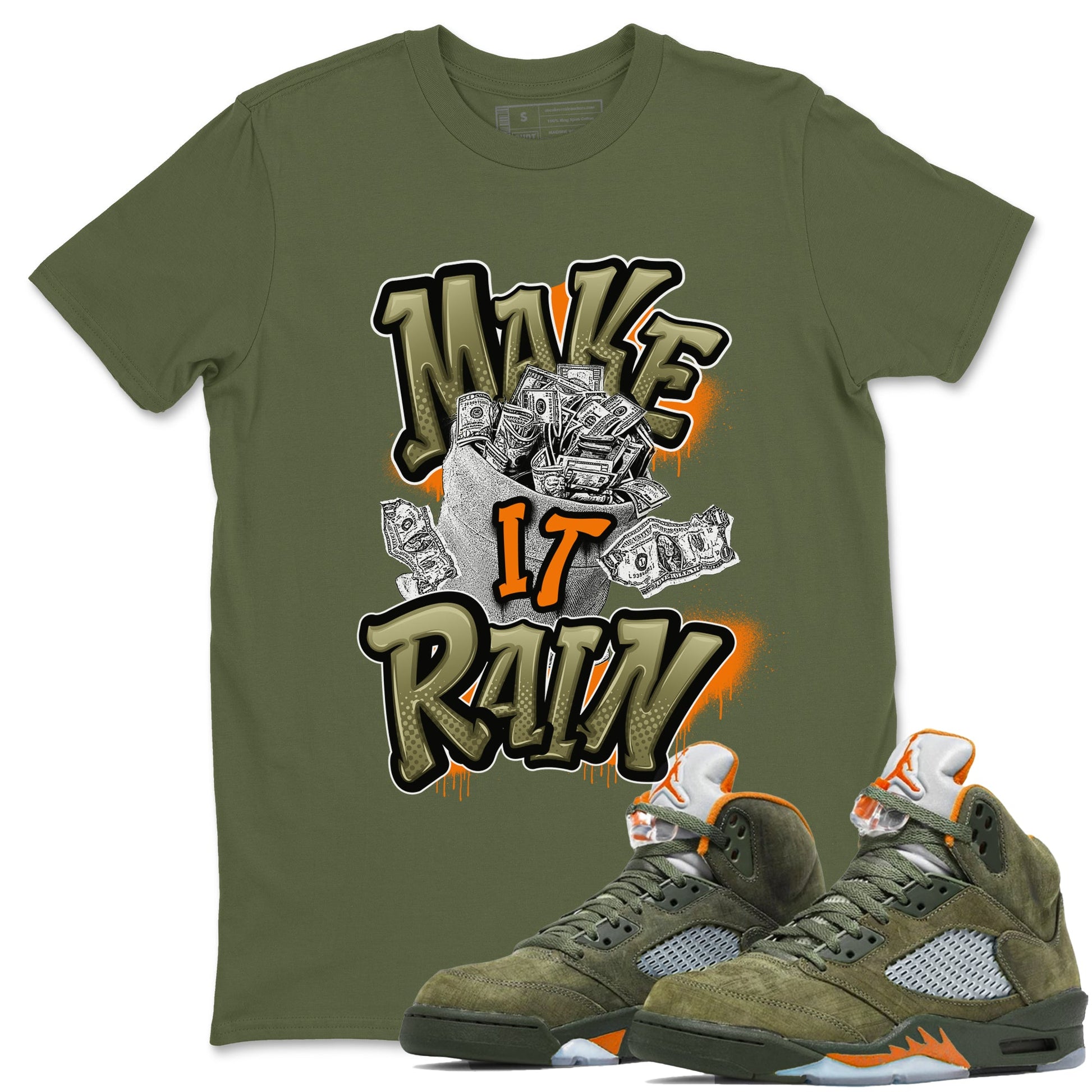 5s Olive shirt to match jordans Make It Rain sneaker tees Air Jordan 5 Olive SNRT Sneaker Release Tees unisex cotton Military Green 1 crew neck shirt