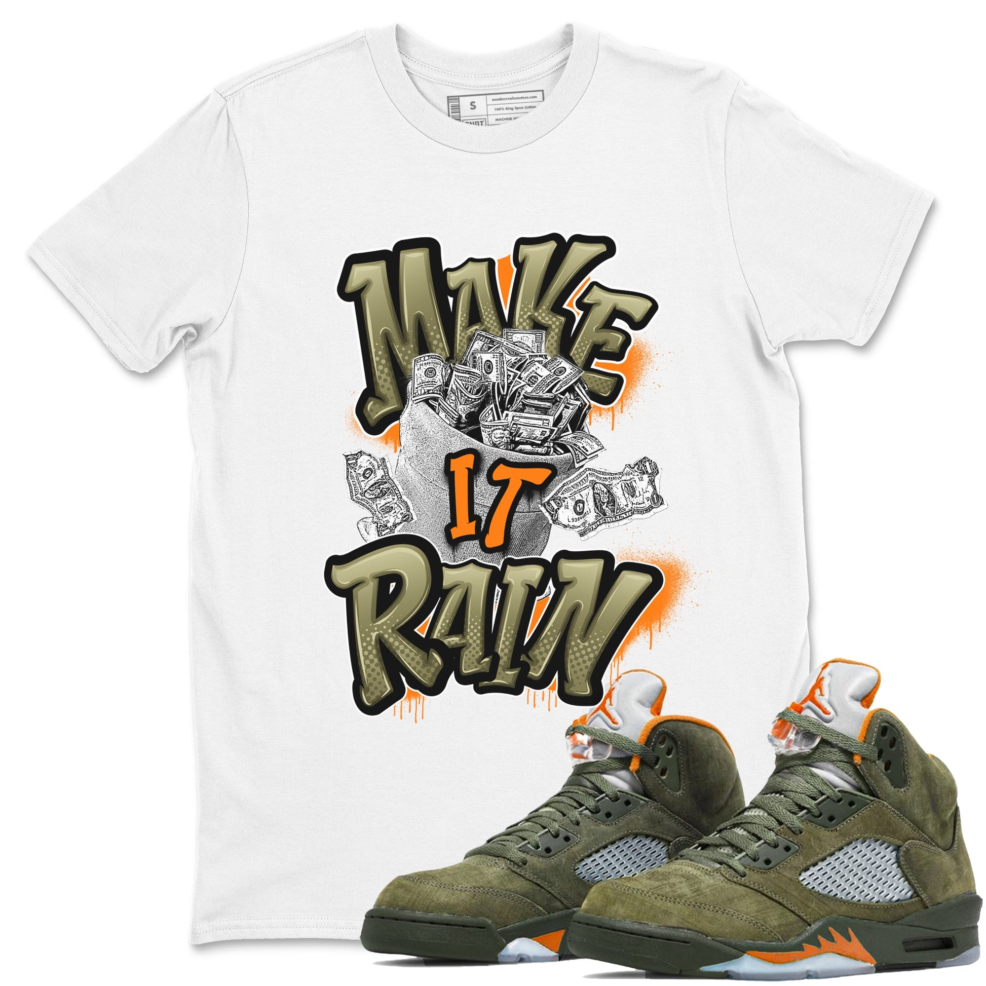 5s Olive shirt to match jordans Make It Rain sneaker tees Air Jordan 5 Olive SNRT Sneaker Release Tees unisex cotton White 1 crew neck shirt