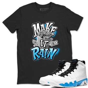 9s Powder Blue shirt to match jordans Make It Rain sneaker tees Air Jordan 9 Powder Blue SNRT Sneaker Release Tees unisex cotton Black 1 crew neck shirt