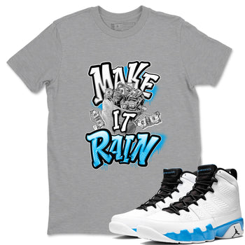 9s Powder Blue shirt to match jordans Make It Rain sneaker tees Air Jordan 9 Powder Blue SNRT Sneaker Release Tees unisex cotton Heather Grey 1 crew neck shirt