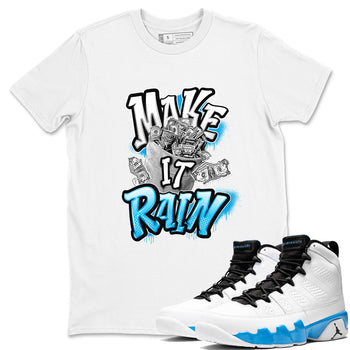9s Powder Blue shirt to match jordans Make It Rain sneaker tees Air Jordan 9 Powder Blue SNRT Sneaker Release Tees unisex cotton White 1 crew neck shirt