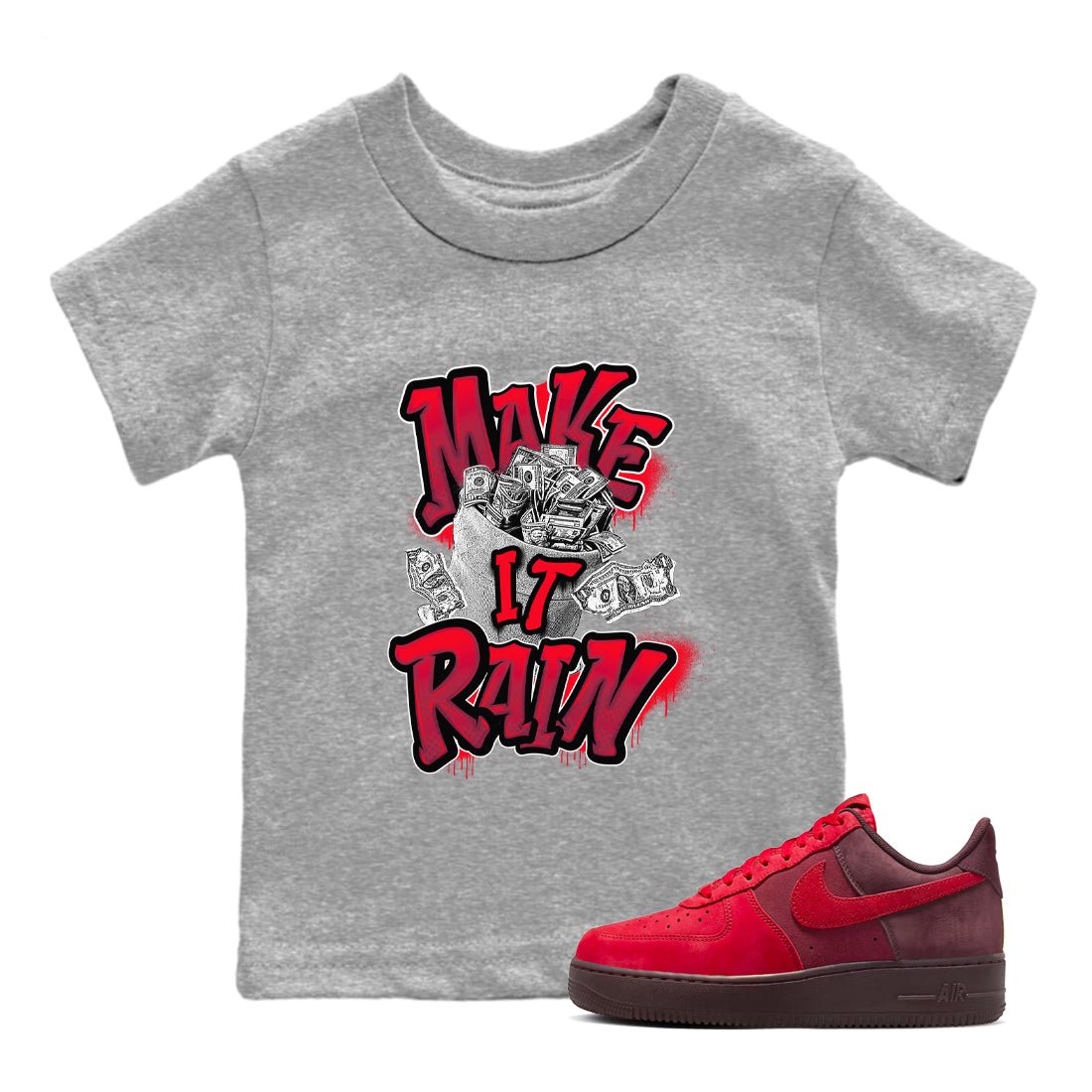 Air Force 1 Layers of Love shirt to match jordans Make It Rain Money sneaker tees af1 Layers of Love SNRT sneaker release tees baby toddler Heather Grey 1 cotton Shirt