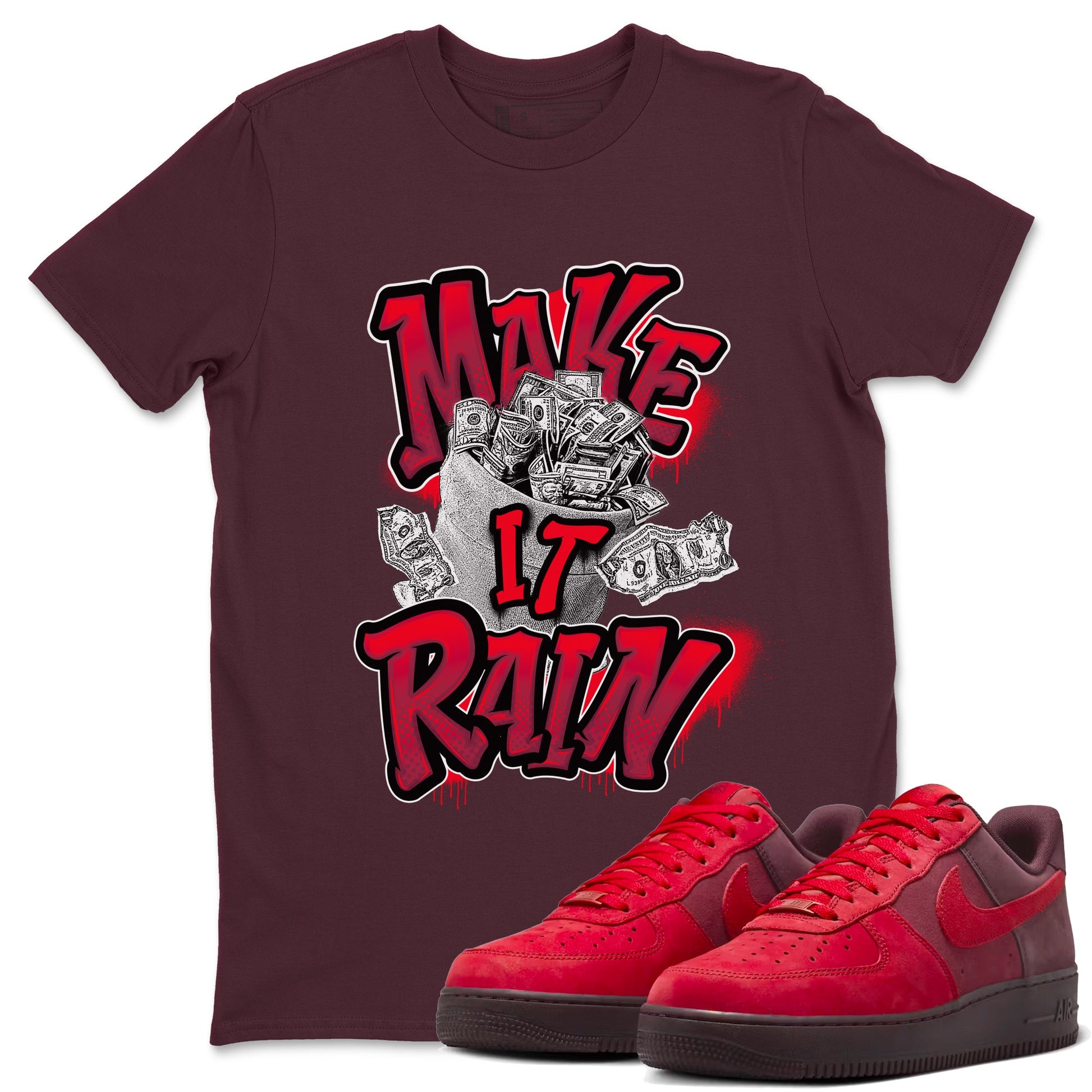 Air Force 1 Layers of Love shirt to match jordans Make It Rain Money sneaker tees af1 Layers of Love SNRT Sneaker Release Tees unisex cotton Maroon 1 crew neck shirt