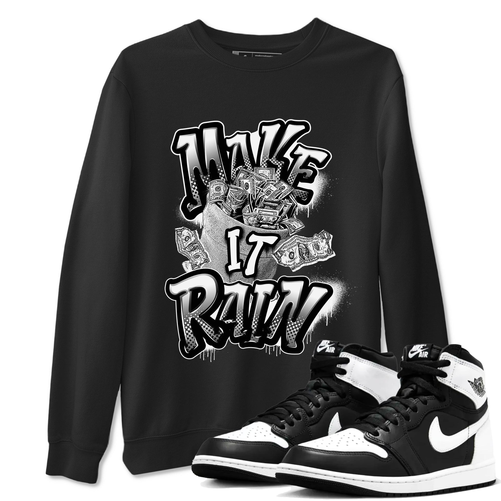 1s Black White shirt to match jordans Make It Rain Money sneaker tees Air Jordan 1 High OG Black White SNRT Sneaker Release Tees unisex cotton Black 1 crew neck shirt