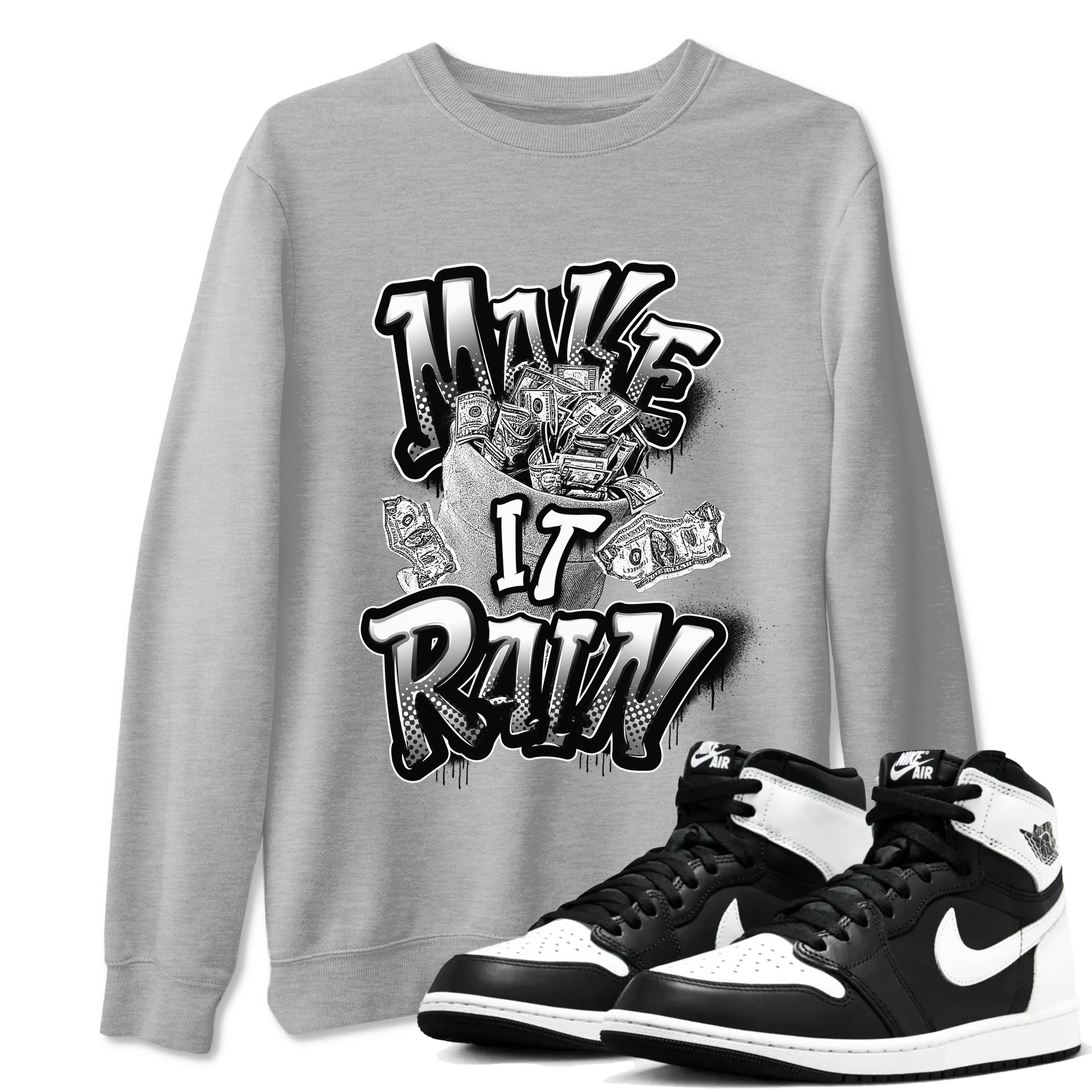 1s Black White shirt to match jordans Make It Rain Money sneaker tees Air Jordan 1 High OG Black White SNRT Sneaker Release Tees unisex cotton Heather Grey 1 crew neck shirt